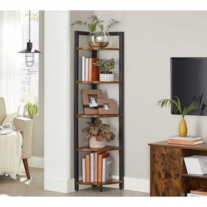 Etajera de colt, Vasagle, 30 x 30 x 150 cm, PAL/fier, maro rustic imagine