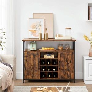 Bufet inferior cu suport pentru sticla Vasagle, 100 x 35 x 81.4 cm, PAL/otel, maro rustic imagine