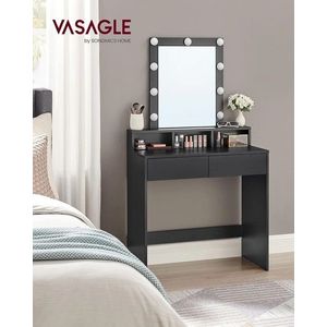 Masa de toaleta / machiaj cu oglinda si iluminare LED, Vasagle, 80 x 40 x 145 cm, PAL/sticla, negru imagine