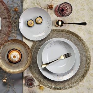 Serviciu de masa, 18 piese, Tognana, Metropolis Dream Oro, portelan, alb/auriu imagine