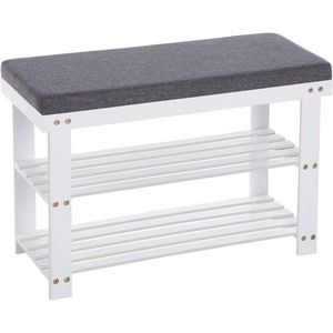 Bancheta cu pantofar, Songmics, 71 x 29 x 49 cm, bambus, alb/gri imagine