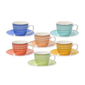 Set 6 cesti de cafea cu farfurie Iris Kaleido, Tognana Porcellane, 80 ml, portelan New Bone China, multicolor imagine