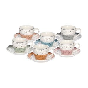 Set 6 cesti de cafea cu farfurie Iris Sienna, Tognana Porcellane, 80 ml, portelan New Bone China, multicolor imagine