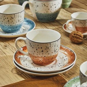 Set 6 cesti de ceai cu farfurie Iris Sienna, Tognana Porcellane, 200 ml, portelan New Bone China, multicolor imagine