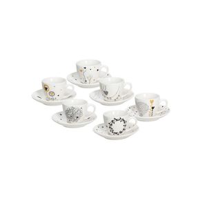 Set 6 cesti de cafea cu farfurie Iris Goldy, Tognana Porcellane, 80 ml, portelan New Bone China, multicolor imagine