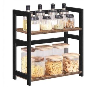 Raft organizator pentru masa Songmics, 42x18x43 cm, bambus/MDF, maro/negru imagine