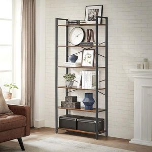 Biblioteca cu 6 rafturi Vasagle Ladder, 80x30x186 cm, PAL/otel, maro imagine