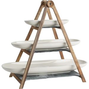 Set suport etajat aperitive 4 piese, Villeroy & Boch, Artesano Original Starter, portelan premium/lemn de salcam imagine