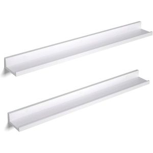 Set 2 rafturi de perete, Songmics, 80 x 10 x 5/2 cm, MDF lucios, alb imagine
