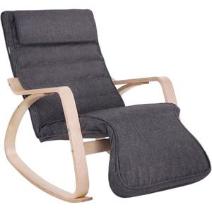 Scaun balansoar reglabil in 5 pozitii, Songmics, 67x125x91 cm, max 150 kg, lemn de mesteacan/textil cu aspect de in, gri inchis/natural imagine
