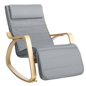Scaun balansoar reglabil in 5 pozitii, Songmics, 67x121.5x84 cm, max 150 kg, lemn de mesteacan/bumbac, gri deschis/natural imagine