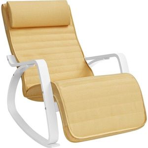 Scaun balansoar reglabil in 5 pozitii, Songmics, 67x121.5x84 cm, max 150 kg, lemn de mesteacan/policoton, galben pastel/alb imagine