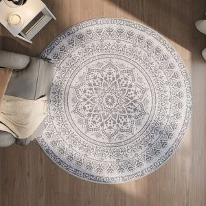 Covor antiderapant Songmics Boho, D160 cm, lavabil la masina, poliester, gri dove imagine