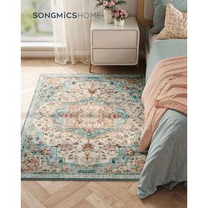Covor antiderapant Songmics Vintage, 120x170 cm, lavabil la masina, poliester, albastru teal imagine