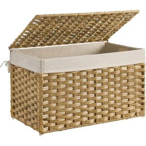 Cufar de depozitare / cos cu model ratan 65L, Songmics, 55.5x34x34 cm, max 30 kg, bumbac/fier/plastic, natural imagine