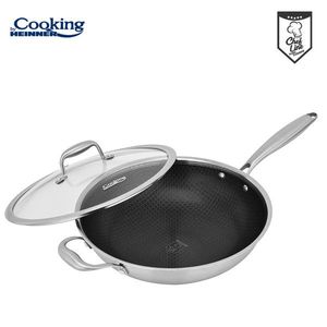 Tigaie Wok 4.5 L, Titanium3, Cooking by Heinner, 30x8.5 cm, inox/sticla, argintiu imagine