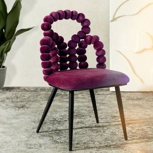 Scaun Bubble Beam, Homla, 56.5x52x87 cm, metal/catifea din poliester, mov/negru imagine