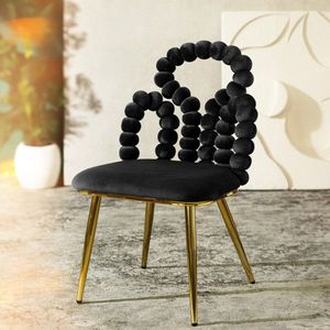 Scaun Bubble Beam, Homla, 56.5x52x87 cm, metal/catifea din poliester, negru/auriu imagine