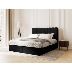 Pat continental cu saltea, topper si lada depozitare, 180x200 cm, Micadoni Home, Kelp-138, tesatura structurata chenille, negru imagine