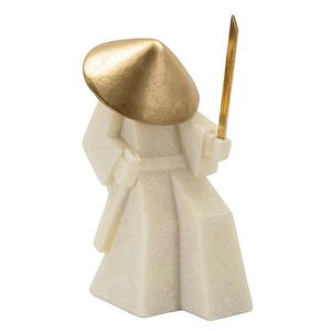Statueta / figurina decorativa Samurai Toku Quarzy -B, Mauro Ferretti, 14x9x24.5 cm, polirasina/metal, alb/auriu imagine