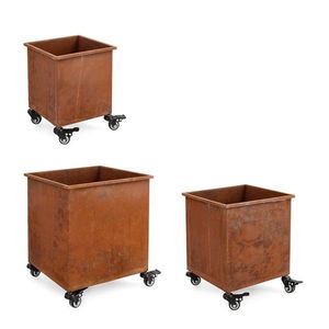 Set 3 suporturi de ghivece pentru exterior Square, Bizzotto, 35x35x42 cm, otel oxidat natural, aramiu imagine