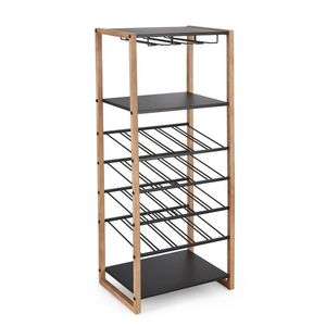 Suport pentru sticle de vin Isaac, Bizzotto, 50x35x122 cm, otel/lemn de cauciuc, negru/natural imagine