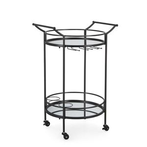 Carucior pentru servire cu suport 3 sticle vin Isaac, Bizzotto, 54x45x83 cm, otel/sticla, negru imagine