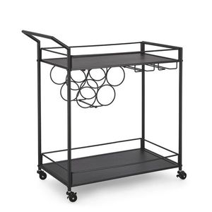 Carucior pentru servire cu suport 5 sticle vin Isaac, Bizzotto, 74x38x81 cm, otel, negru imagine