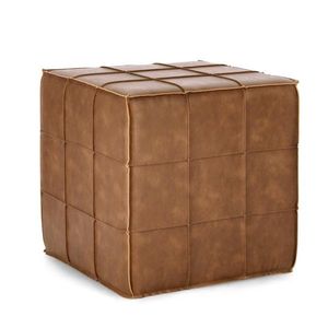 Taburet Larisa, Bizzotto, 43x43x43 cm, MDF/piele ecologica, maro coniac imagine