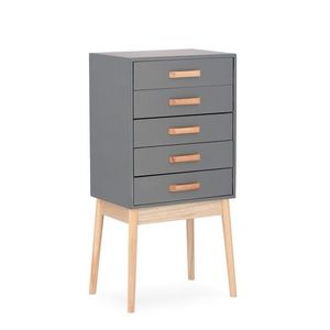 Comoda cu 5 sertare Ordinary, Bizzotto, 43x30x88 cm, lemn de pin/paulownia, gri imagine