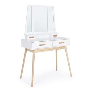 Consola cu oglinda / masuta dressing Ordinary, Bizzotto, 98x40x144 cm, lemn de pin, alb imagine