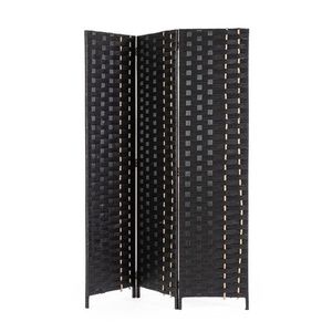 Paravan decorativ / despartitor camera Jalila, Bizzotto, 135x180 cm, hartie/paie/lemn de plop, negru imagine