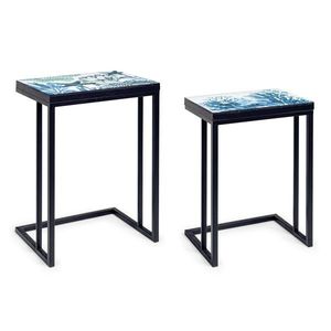 Set 2 masute de cafea Reef, Bizzotto, 40.5x30x56 cm/45.5x33x62.5 cm, otel/MDF, albastru imagine