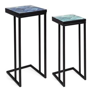 Set 2 masute de cafea Reef, Bizzotto, 28x28x66 cm/33x33x74 cm, otel/MDF, albastru imagine