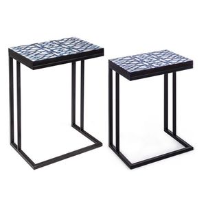 Set 2 masute de cafea Neapolis, Bizzotto, 40.5x30x56 cm/45.5x33x62.5 cm, otel/MDF, albastru imagine