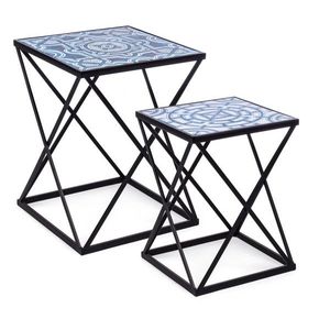 Set 2 masute de cafea Neapolis, Bizzotto, 36x36x47 cm/42x42x55 cm, otel/MDF, albastru imagine