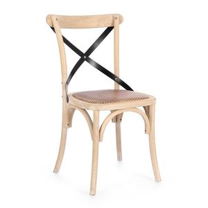 Scaun Cross, Bizzotto, 50.5x52x87 cm, lemn de ulm/otel/ratan, natural antic imagine