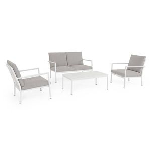 Set mobilier pentru gradina/terasa 4 piese Konnor, Bizzotto, aluminiu/tesatura impermeabila Ofelin, alb imagine