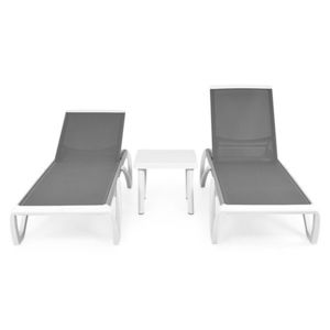 Set mobilier pentru gradina/terasa, 2 sezlonguri si masuta Yati, 170x69x31 cm/46.5x46.5x40 cm, aluminiu/polipropilena, alb/gri imagine