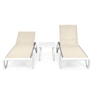 Set mobilier pentru gradina/terasa, 2 sezlonguri si masuta Yati, 170x69x31 cm/46.5x46.5x40 cm, aluminiu/polipropilena, alb/crem imagine