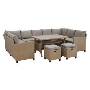 Set coltar de gradina/terasa 6 piese, cu spatiu de depozitare Baxter, 120x82x67 cm/ 165x67x73 cm, otel/poliester, natur/bej imagine