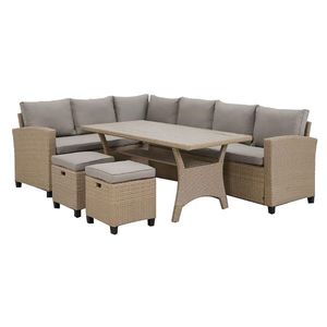 Set coltar de gradina/terasa 5 piese, cu spatiu de depozitare Baxter, 179x67x73 cm/ 145x74x67 cm, otel/poliester, natur/bej imagine