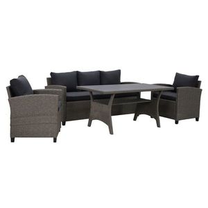 Set mobilier gradina/terasa, 2 fotolii + canapea + masa Baxter, 65x67x73 cm/ 171x65x73 cm/ 145x74x67 cm, otel/poliester, gri/negru imagine