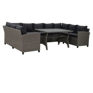 Set coltar de gradina/terasa 4 piese, cu spatiu de depozitare Baxter, 165x67x73 cm/ 120x82x67 cm, otel/ratan, gri/negru imagine