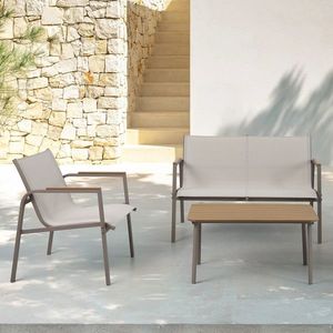 Set mobilier gradina/terasa, 2 fotolii + canapea + masuta Parma, 62x72x81 cm/ 119x70x81 cm/ 85x45x41 cm, otel/textilina, bej/natur imagine
