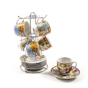 Set 6 cesti cu farurie si suport La terra del sole, Mercury, 90 ml, ceramica, multicolor imagine