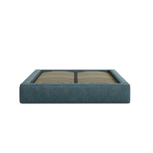 Pat tapitat cu somiera rabatabila si lada depozitare, 200x200 cm, Micadoni Home, Simon-201, tesatura structurata chenille, verde albastrui melange imagine