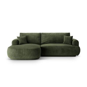 Coltar extensibil stanga 5 locuri, modular, cu lada depozitare, Ella, Micadoni Home, 271x174x94 cm, catifea, verde imagine