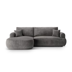 Coltar extensibil stanga 5 locuri, modular, cu lada depozitare, Ella, Micadoni Home, 271x174x94 cm, catifea, gri imagine