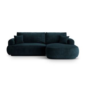 Coltar extensibil dreapta 5 locuri, modular, cu lada depozitare, Ella, Micadoni Home, 271x174x94 cm, catifea, petrol inchis imagine